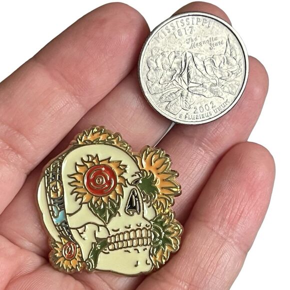 Vincent Van Gogh Inspired Artwork Sunflower Skull Enamel Pin - Picture 8 of 9